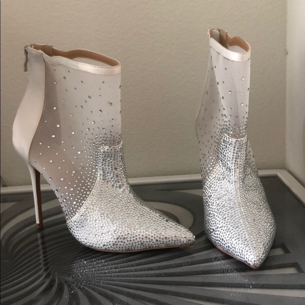 White jeweled booties